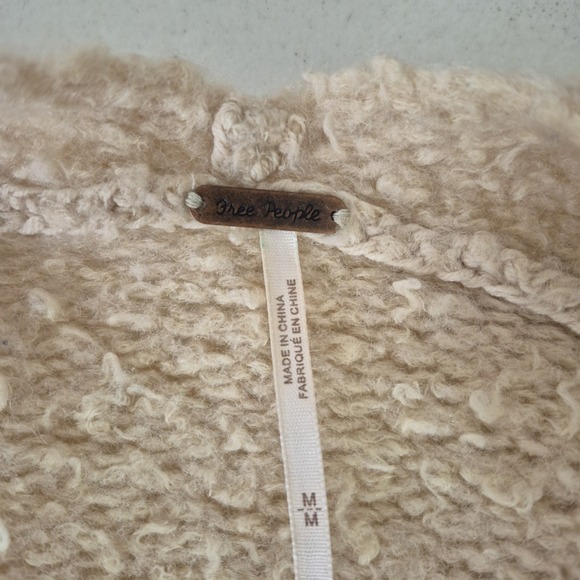 Free People Sweater Womens M Beige Wool Blend Chunky Fuzzy Long Cardigan - Picture 4 of 10